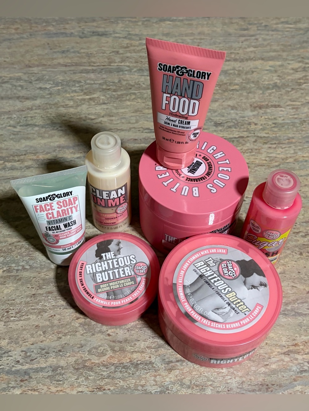 Soap & Glory 7-Pack. 3-Body Butters, 1-Hand Cream, 1-Facial Wash, 2-Shower gels